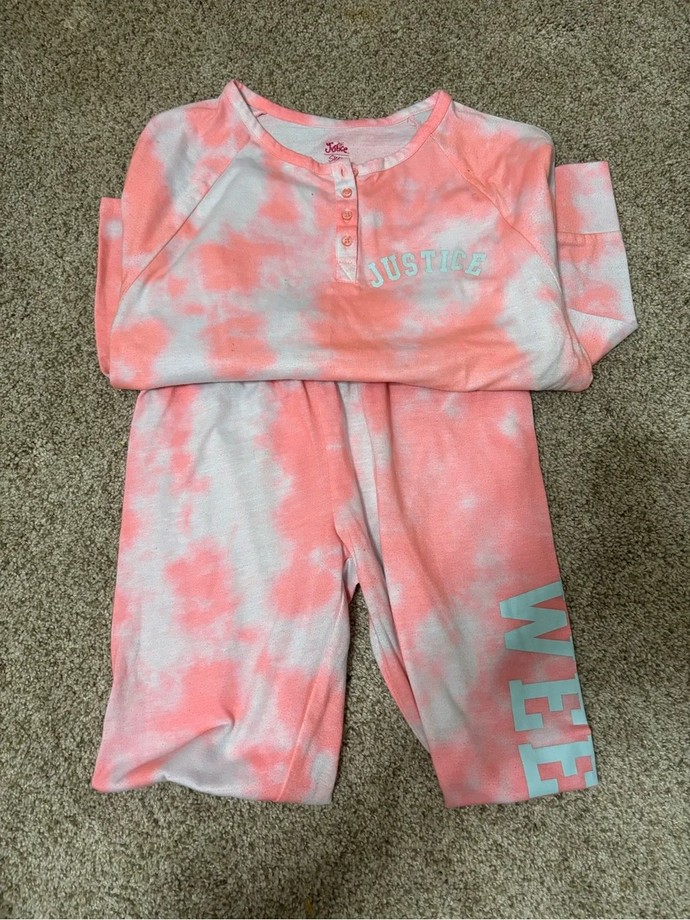 Justice Girls Pajama Sets- Lavender Purple, Gray Leopard, Pink Tie-Dye